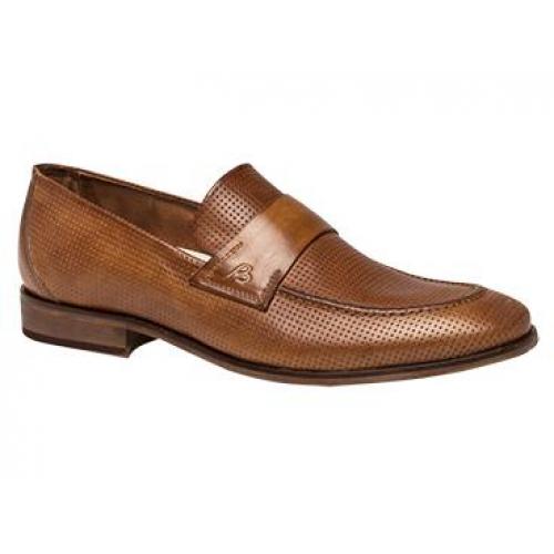 Bacco Bucci "Bardelli" Tan Genuine Perforated Calfskin Saddle Loafer Shoes